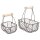 Deko-Metall-Korb mit Holzgriff, 15x10x16,5cm + 20x12x22cm, Set 2Stück, mokka