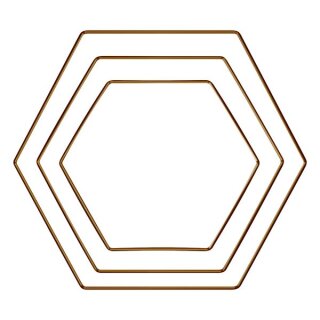 Metallringe Hexagon sortiert, je 1x20cm, 25cm, 30cm, Box 3Stück, gold