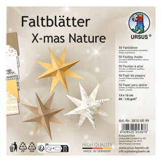 Faltblätter X-Mas Nature, 15 x 15 cm, 50 Blatt